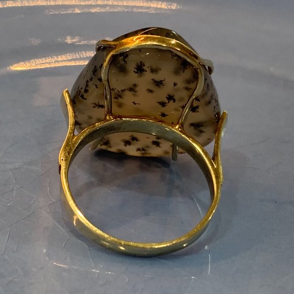 Spectacular Translucent Dendritic Agate Ring 14k Solid Gold (6.5) - Picture 11 of 16